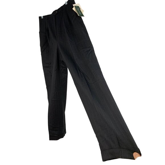 VTG Lauren Ralph Lauren Black Pinstripe Wool Trousers Womens Size 10 RN10216 - Picture 1 of 10